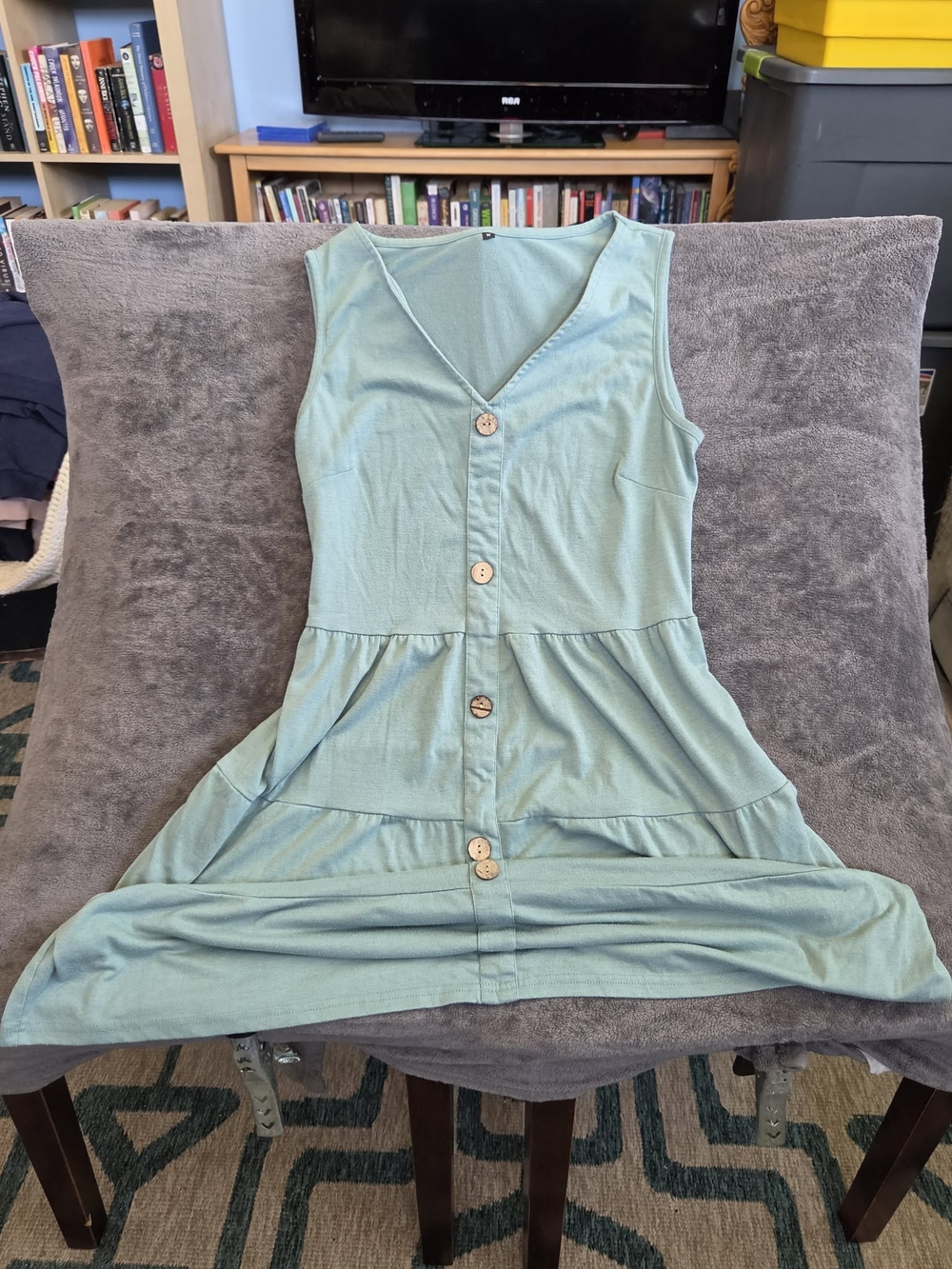 Sleeveless Mint Summer Dress W/Faux Buttons And REAL Pockets